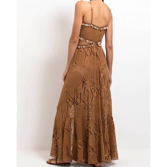 NEW PATBO beaded seashell cut-out maxi dress in almond - Picture 2 of 3